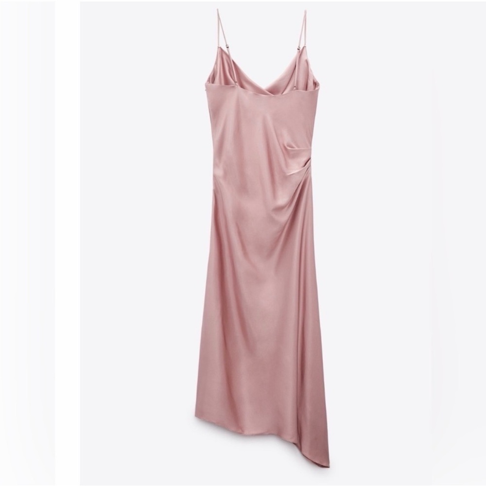 Zara Blush Cowl Neck Spaghetti Strap Slip Dress Asymmetrical Hem M - Picture 6 of 16